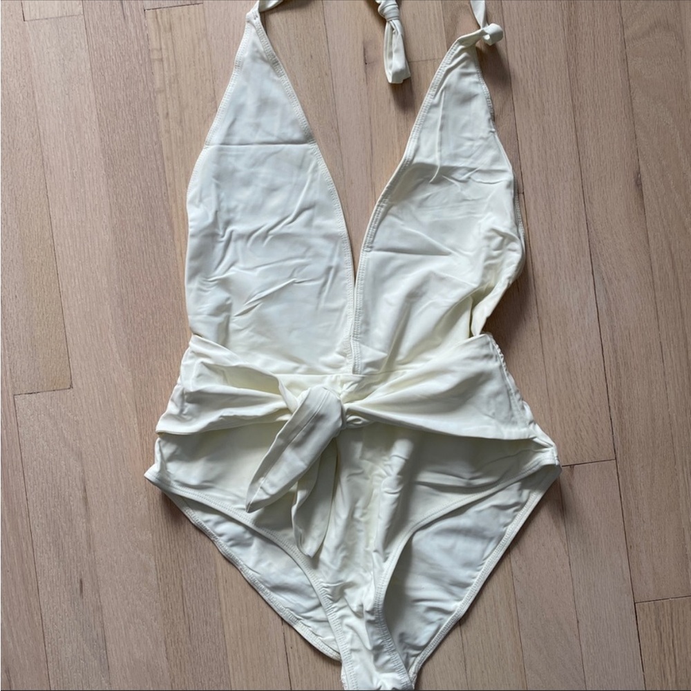 NWOT Reformation Amber One Piece Tie Waist Swimsuit, Size Large